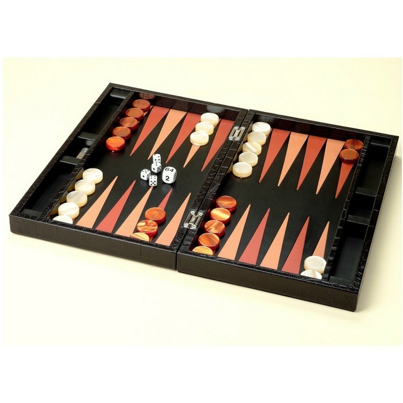 Backgammon Cuir Renzo Romagnoli - Jeu De Société Luxe - Occasion