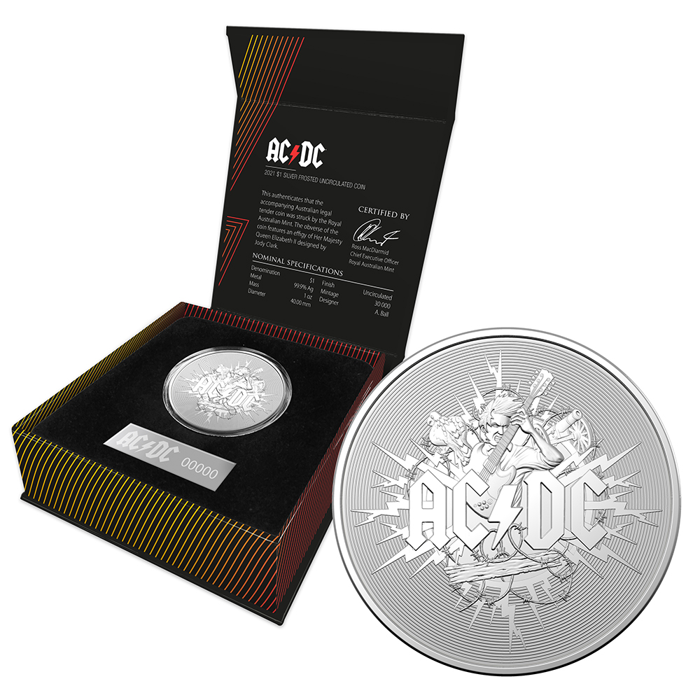 Royal Australian Mint - AC/DC 2021 $1 Silver Frosted Uncirculated Coin ...
