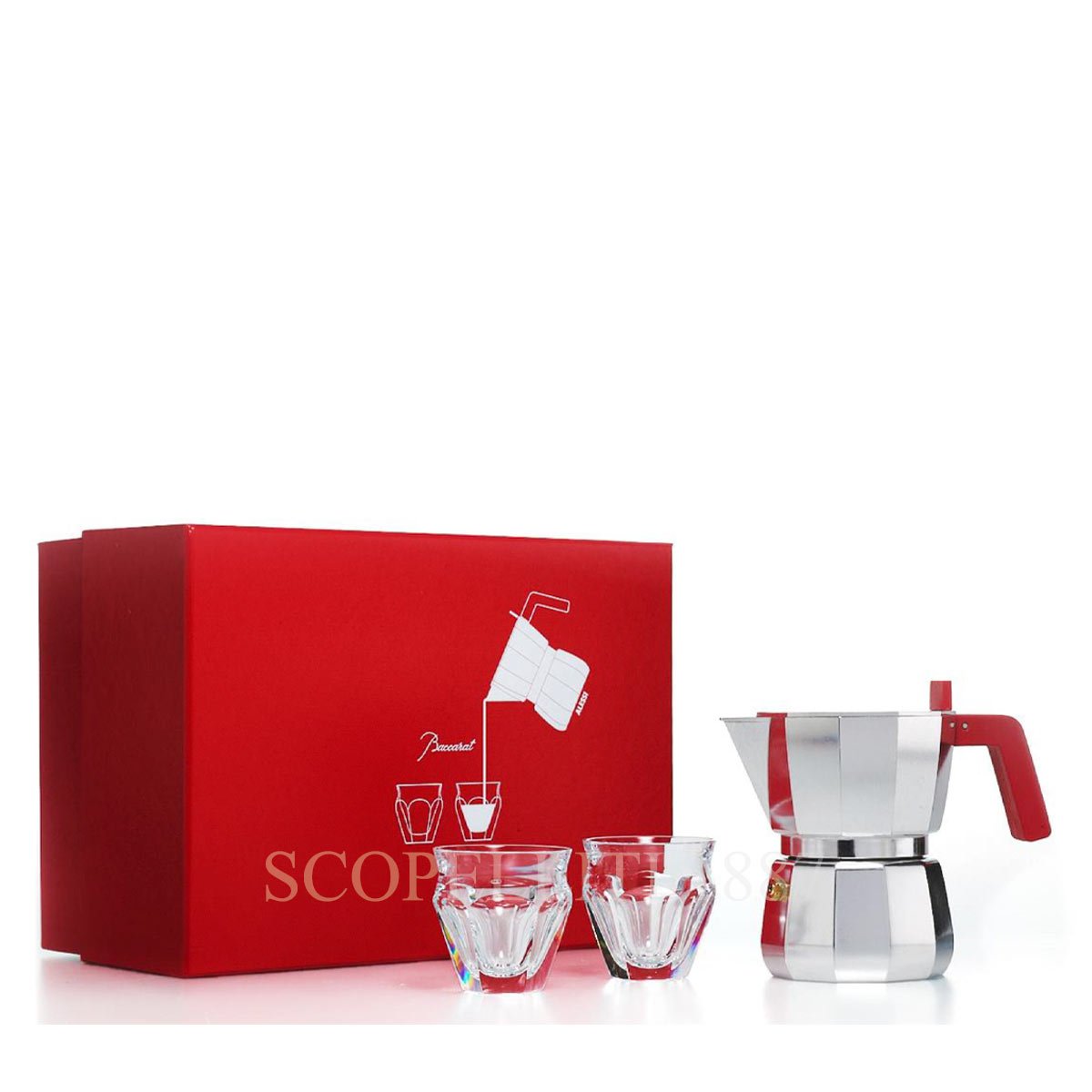 Baccarat Harcourt Talleyrand Espresso Set w/ Alessi Moka Maker 3pce